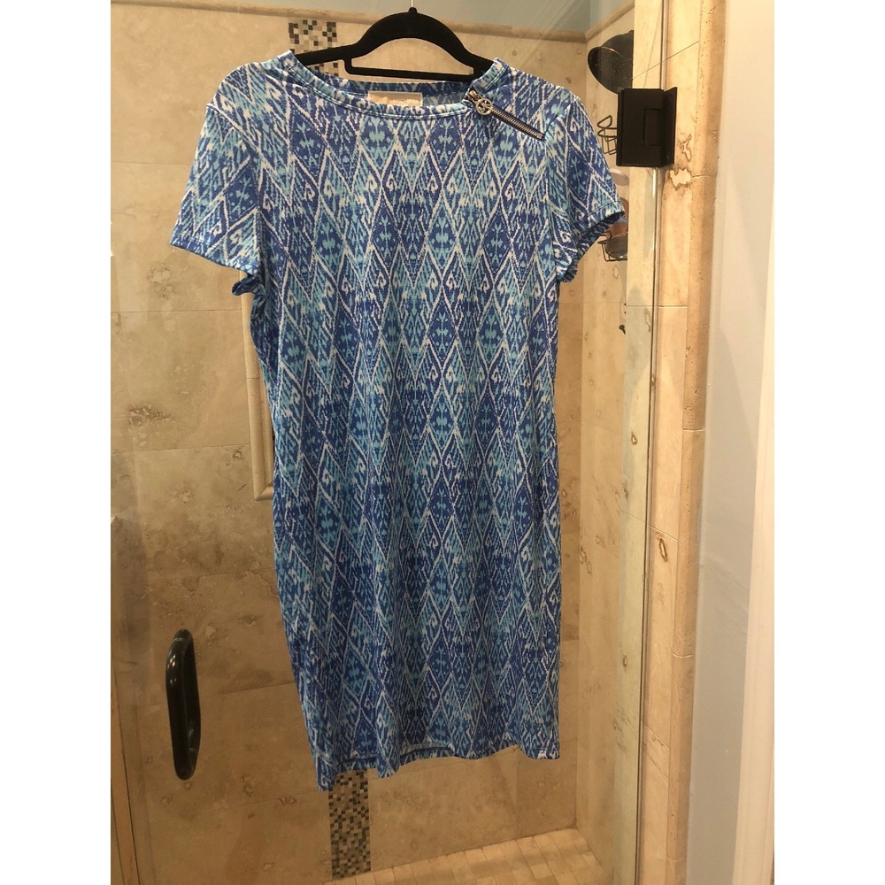 New MICHAEL KORS M Blue IKat Short sleeve Stretch Bodycon Dress